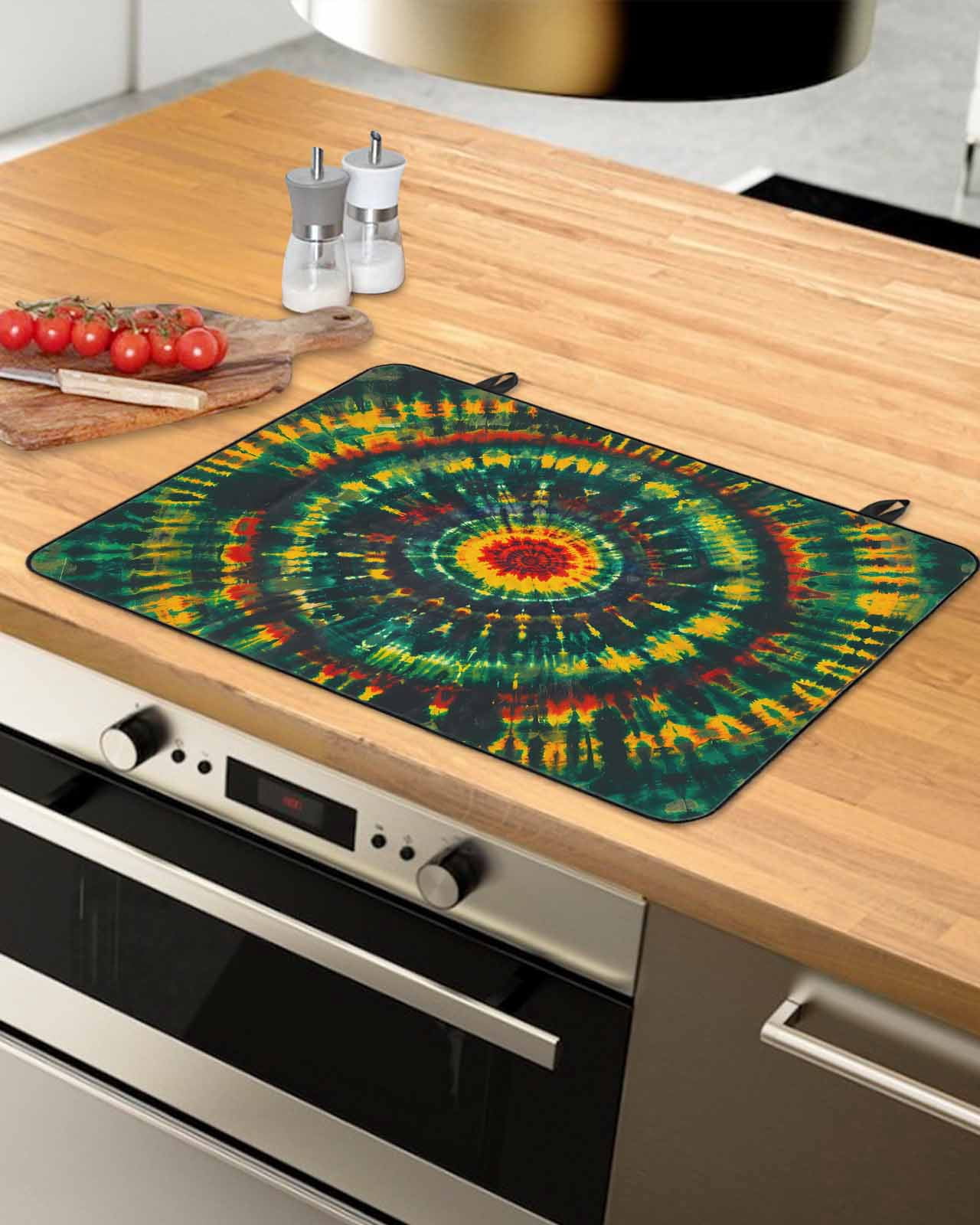 nqOlkjepod Large Induction Cooktop Protector Mat 36"x21", Tie Dye Boho Stove Top Covers for Electric Stove, Ethnic Colorful Ombre Abstract Aesthetic Stove Burner Cover Mats, Glass Top Stove Cover