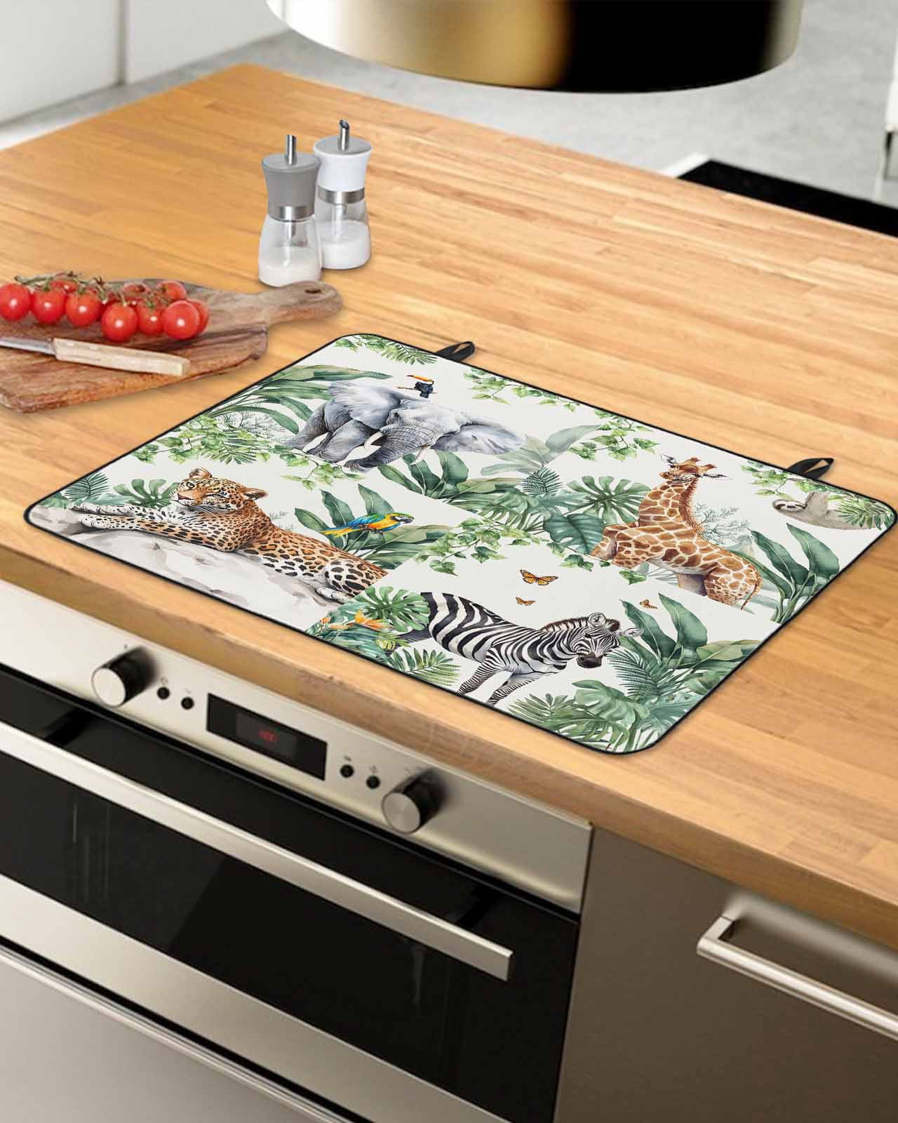 nqOlkjepod Large Induction Cooktop Protector Mat 36"x21", Tropical Animals Stove Top Covers for Electric Stove, Summer Elephant Giraffe Leopard Zebra Stove Burner Cover Mats, Glass Top Stove Cover