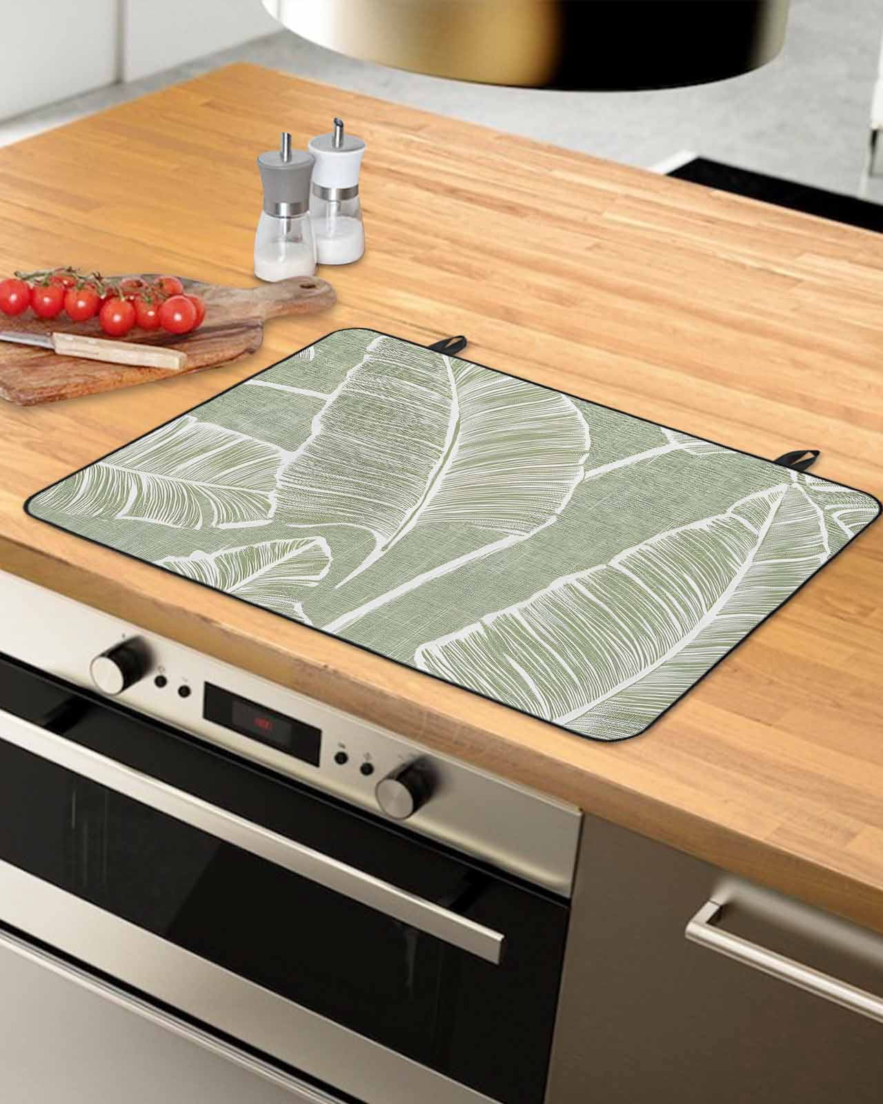 nqOlkjepod Large Induction Cooktop Protector Mat 36"x21", Tropical Bloom Silhouettes Stove Top Covers for Electric Stove, Green Palm Leaf Decorative Stove Burner Cover Mats, Glass Top Stove Cover