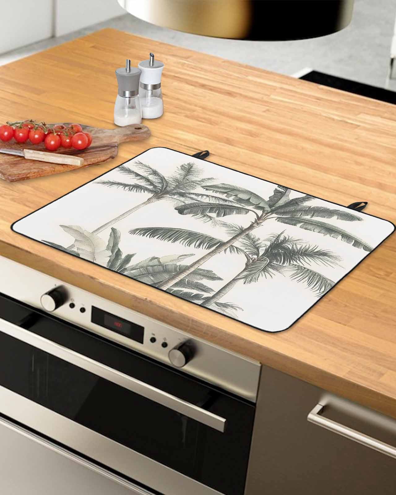nqOlkjepod Large Induction Cooktop Protector Mat 36"x21", Tropical Palm Tree Stove Top Covers for Electric Stove, Summer Beach Botanical Decorative Stove Burner Cover Mats, Glass Top Stove Cover
