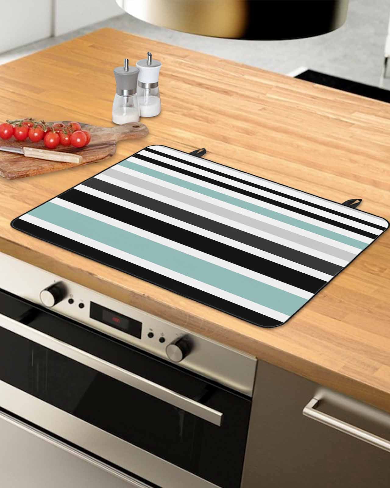 nqOlkjepod Large Induction Cooktop Protector Mat 36"x21", Turquoise Black Stripe Stove Top Covers for Electric Stove, Modern Abstract Coarse Striped Stove Burner Cover Mats, Glass Top Stove Cover