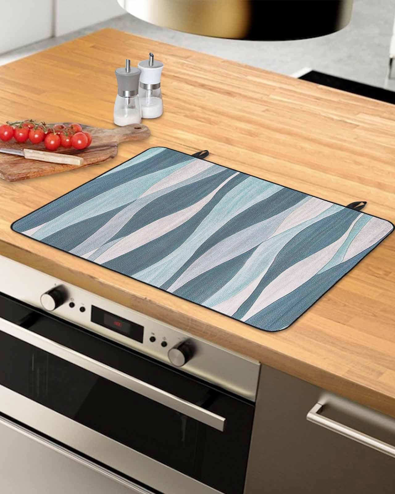 nqOlkjepod Large Induction Cooktop Protector Mat 36"x21", Turquoise Blue Stove Top Covers for Electric Stove, Retro Gradient Stripes Abstract Geometric Stove Burner Cover Mats, Glass Top Stove Cover