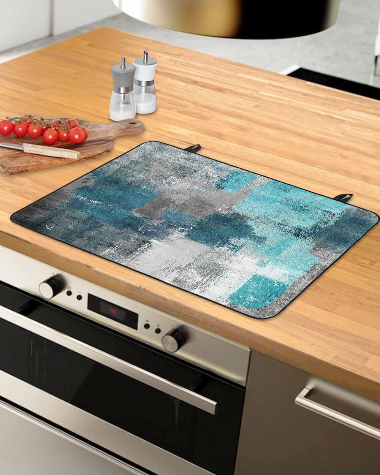 nqOlkjepod Large Induction Cooktop Protector Mat 36"x21", Turquoise Grey Painting Stove Top Covers for Electric Stove, Abstract Street Smear Art Modern Stove Burner Cover Mats, Glass Top Stove Cover