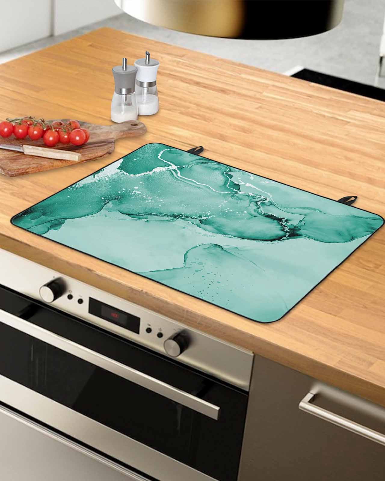 nqOlkjepod Large Induction Cooktop Protector Mat 36"x21", Turquoise Marble Stove Top Covers for Electric Stove, Nature Marble Stone Ripple Modern Art Stove Burner Cover Mats, Glass Top Stove Cover