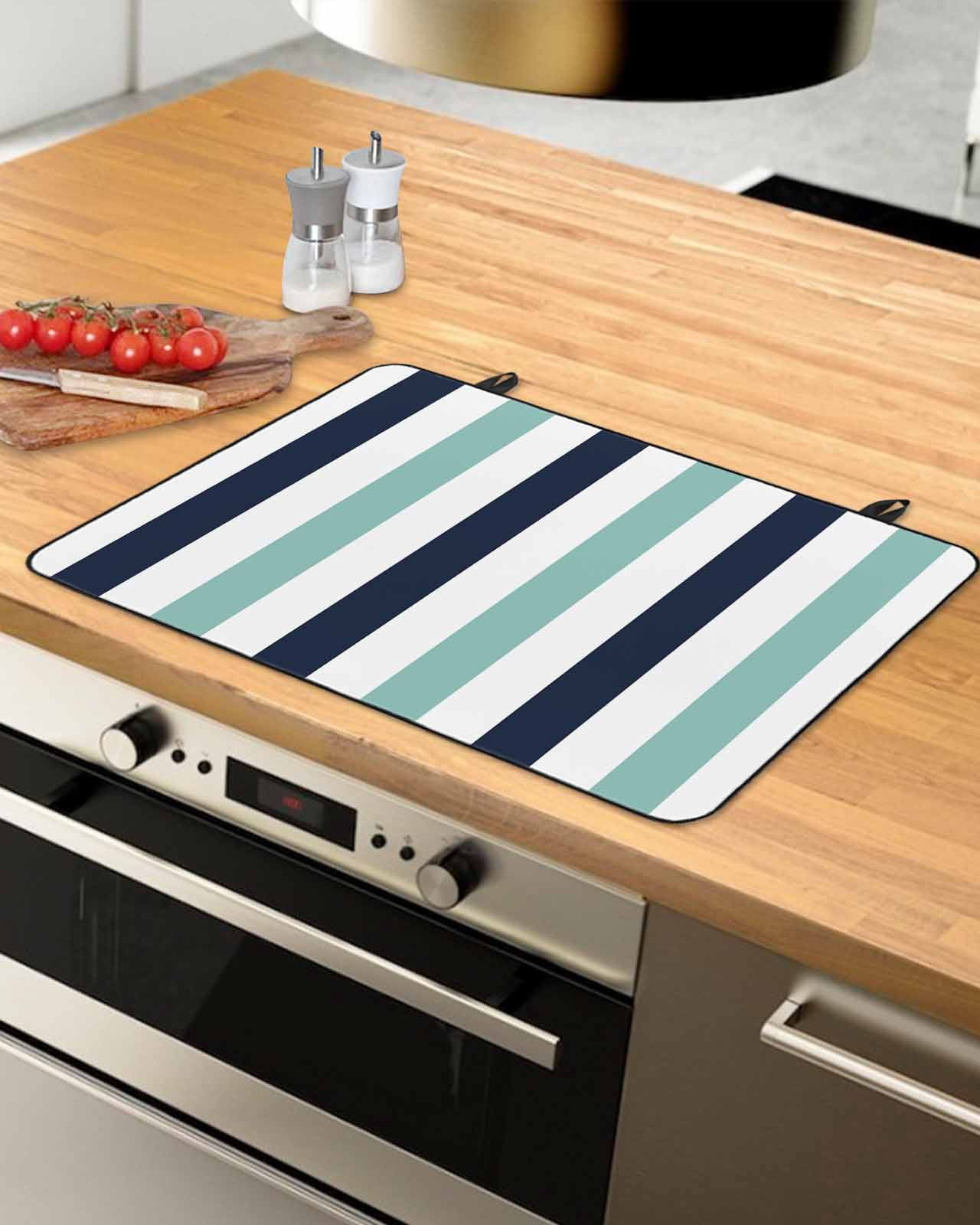 nqOlkjepod Large Induction Cooktop Protector Mat 36"x21", Turquoise Navy Blue Striped Stove Top Covers for Electric Stove, Farmhouse Stripe Art Stove Burner Cover Mats, Glass Top Stove Cover