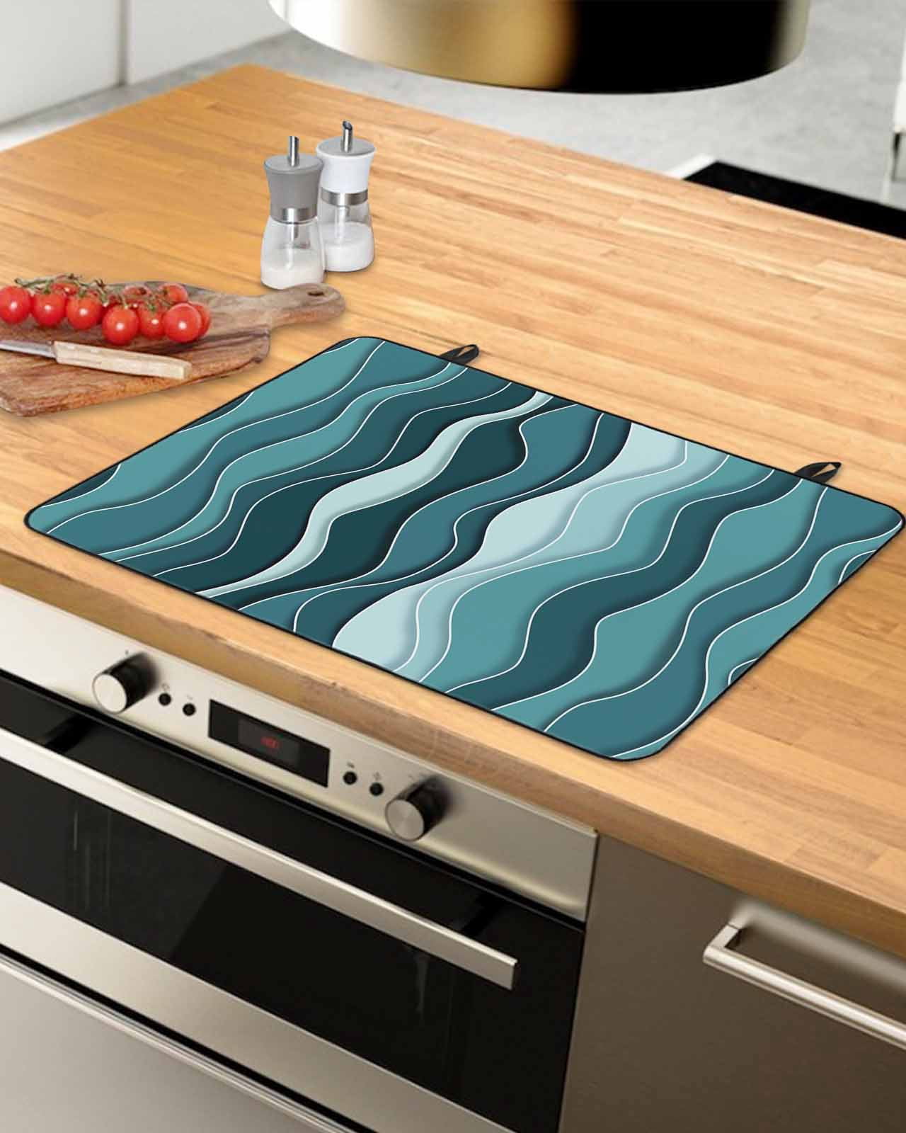 nqOlkjepod Large Induction Cooktop Protector Mat 36"x21", Turquoise Ombre Stove Top Covers for Electric Stove, Abstract Art Moire Ocean Waves Stove Burner Cover Mats, Glass Top Stove Cover