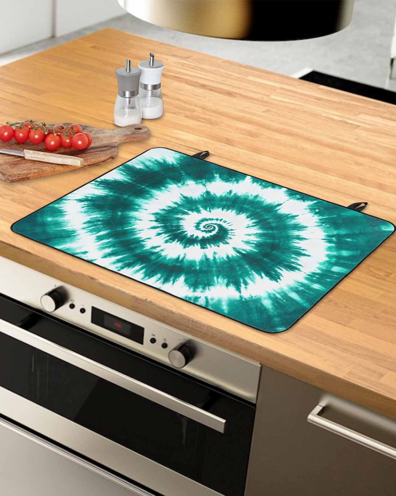 nqOlkjepod Large Induction Cooktop Protector Mat 36"x21", Turquoise Ombre Stove Top Covers for Electric Stove, Country Watercolor Ethnic Tribal Tie Dye Stove Burner Cover Mats, Glass Top Stove Cover