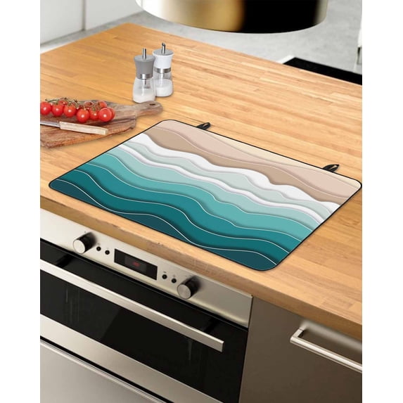 nqOlkjepod Large Induction Cooktop Protector Mat 36"x21", Turquoise Ombre Stripe Stove Top Covers for Electric Stove, Abstract Summer Beach Coastal Stove Burner Cover Mats, Glass Top Stove Cover
