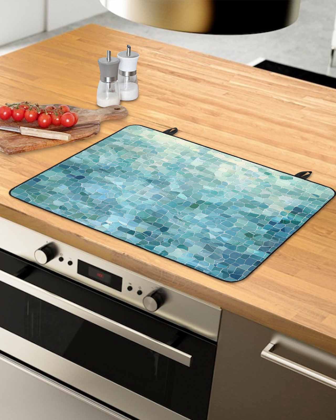 nqOlkjepod Large Induction Cooktop Protector Mat 36"x21", Turquoise Teal Stove Top Covers for Electric Stove, Chic Abstract Aesthetic Art Modern Stove Burner Cover Mats, Glass Top Stove Cover
