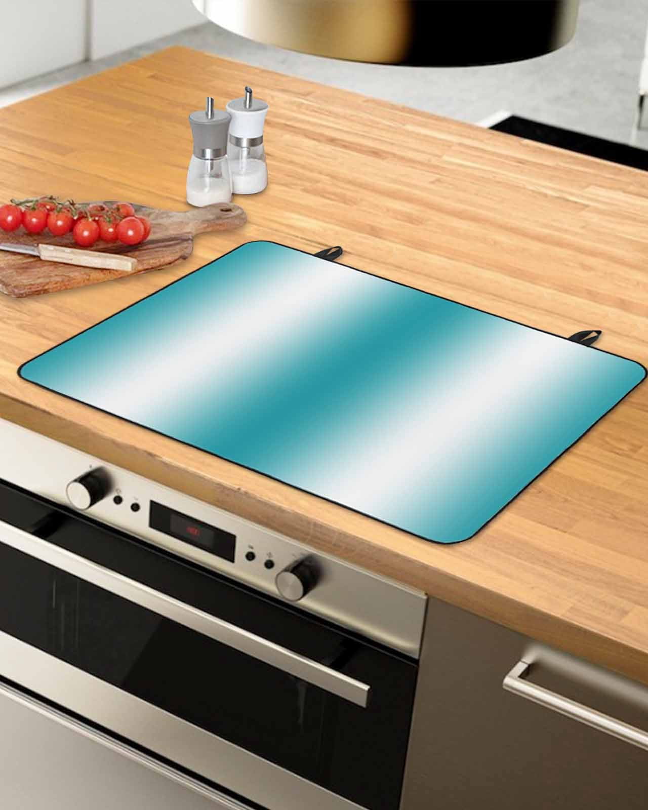 nqOlkjepod Large Induction Cooktop Protector Mat 36"x21", Turquoise White Ombre Stove Top Covers for Electric Stove, Farmhouse Minimalist Gradient Art Stove Burner Cover Mats, Glass Top Stove Cover