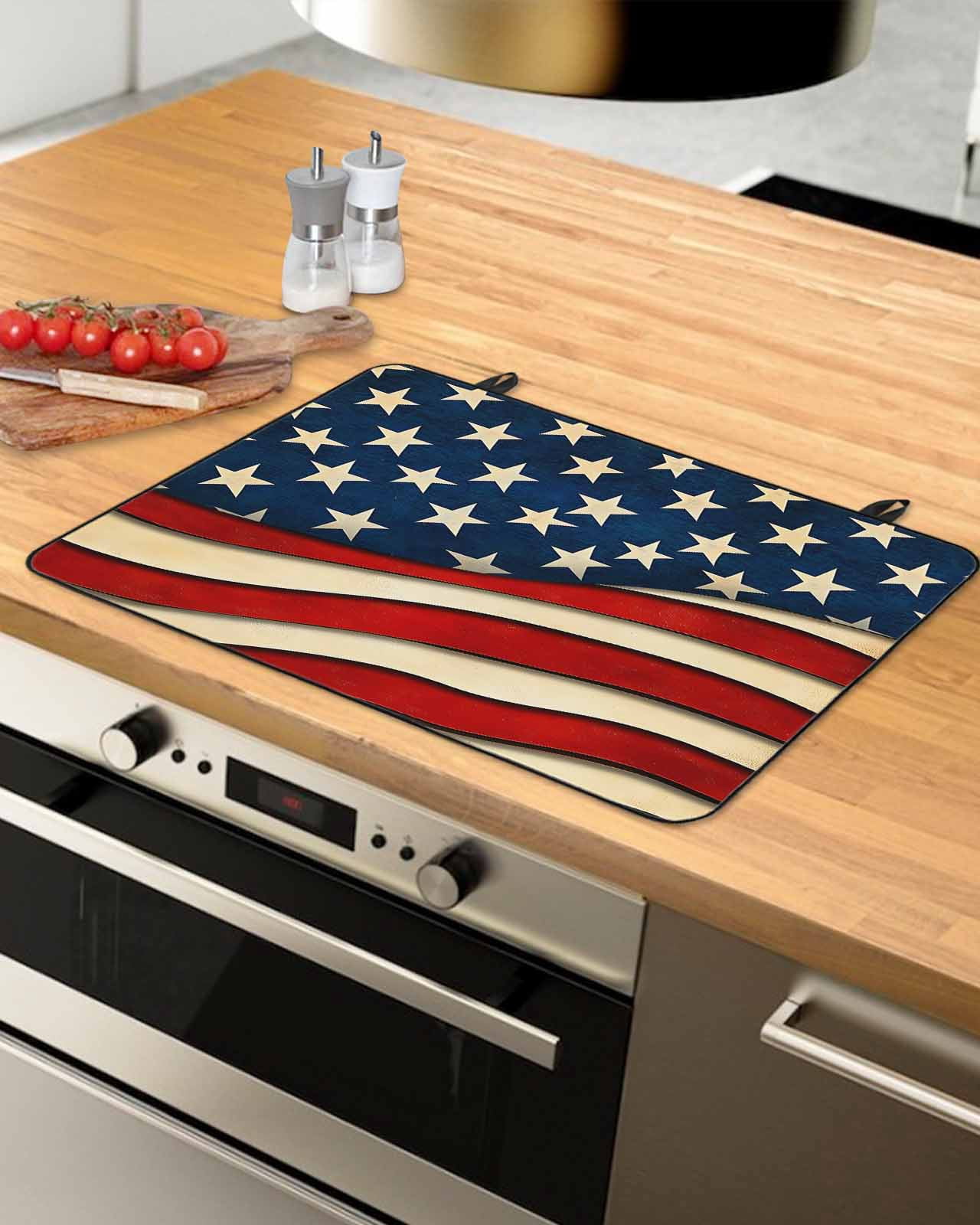 nqOlkjepod Large Induction Cooktop Protector Mat 36"x21", Vintage American Flag Stove Top Covers for Electric Stove, Red Beige Waves Decorative Stove Burner Cover Mats, Glass Top Stove Cover