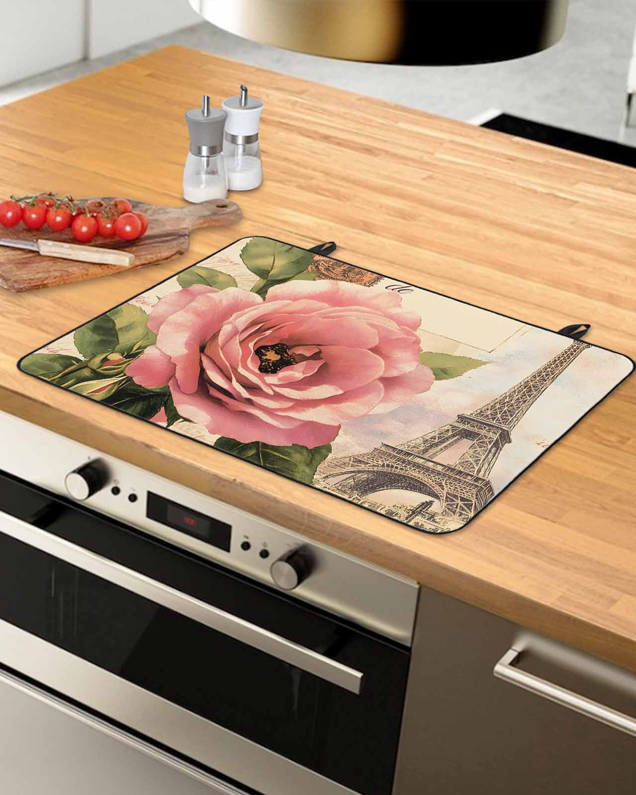 nqOlkjepod Large Induction Cooktop Protector Mat 36"x21", Vintage Floral Stove Top Covers for Electric Stove, Retro Letter Tower Decorative Stove Burner Cover Mats, Glass Top Stove Cover