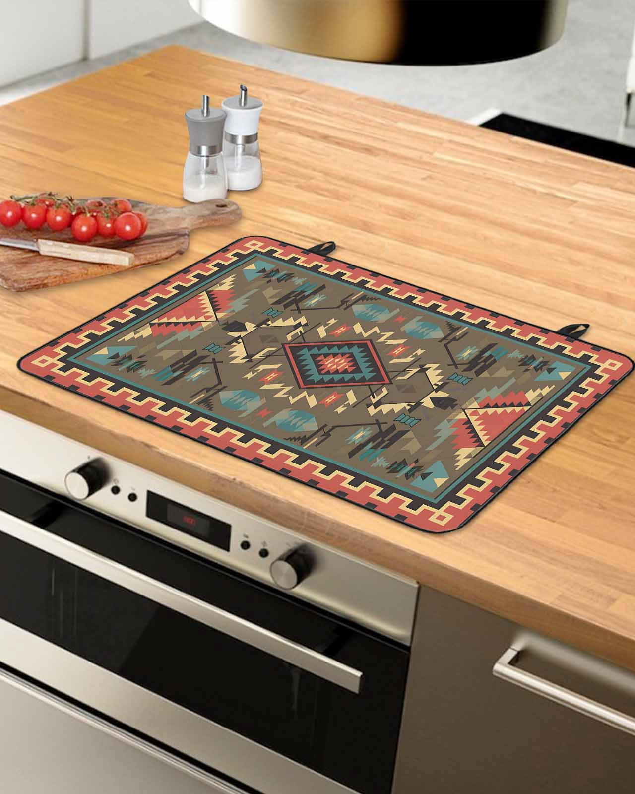 nqOlkjepod Large Induction Cooktop Protector Mat 36"x21", Vintage Southwest Stove Top Covers for Electric Stove, Ethnic Modern Geometric Decorative Stove Burner Cover Mats, Glass Top Stove Cover