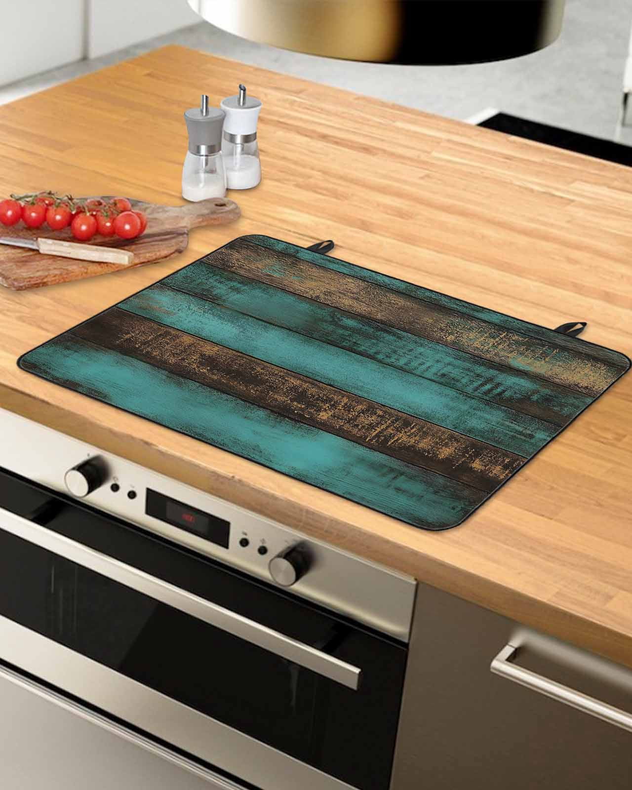 nqOlkjepod Large Induction Cooktop Protector Mat 36"x21", Vintage Teal Stripe Stove Top Covers for Electric Stove, Farmhouse Shabby Turquoise Stove Burner Cover Mats, Glass Top Stove Cover