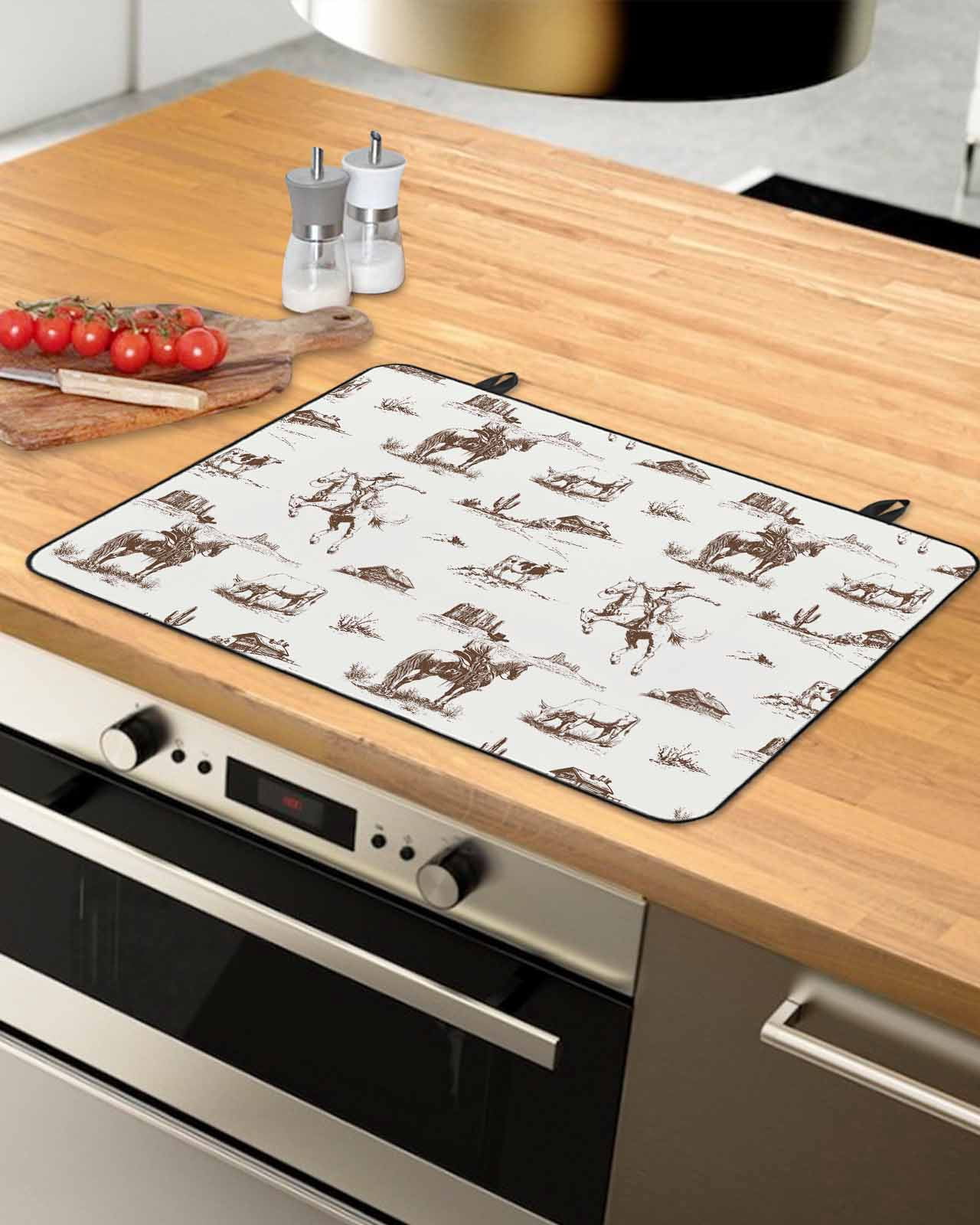 nqOlkjepod Large Induction Cooktop Protector Mat 36"x21", Vintage Western Stove Top Covers for Electric Stove, Retro Art Horse Cowboy Farmhouse Stove Burner Cover Mats, Glass Top Stove Cover