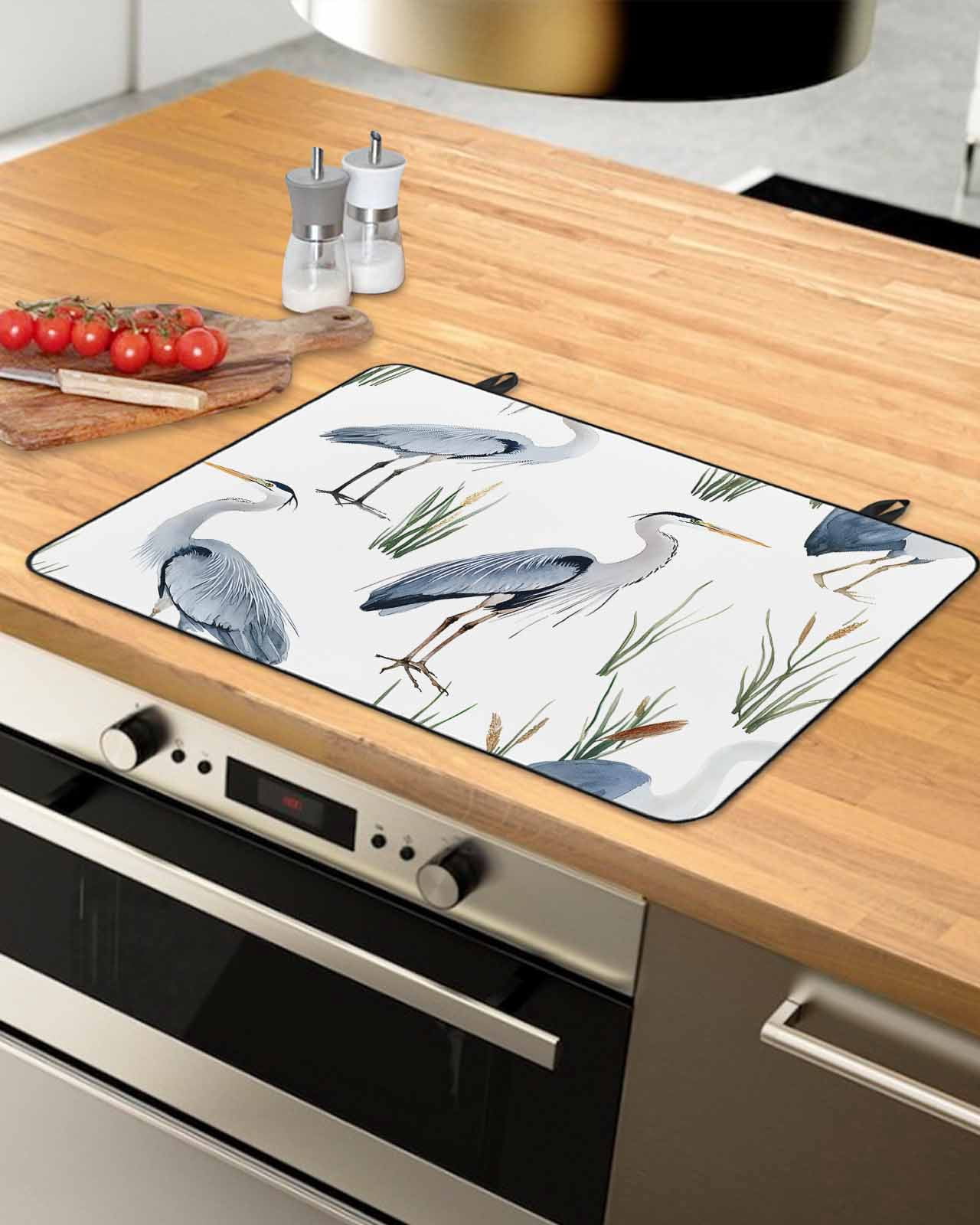 nqOlkjepod Large Induction Cooktop Protector Mat 36"x21", Watercolor Birds Stove Top Covers for Electric Stove, Tropical Animal Green Grass Decorative Stove Burner Cover Mats, Glass Top Stove Cover