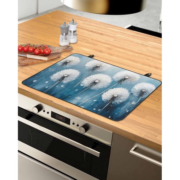 nqOlkjepod Large Induction Cooktop Protector Mat 36"x21", White Spring Floral Stove Top Covers for Electric Stove, Blue Modern Oil Painting Pastoral Stove Burner Cover Mats, Glass Top Stove Cover