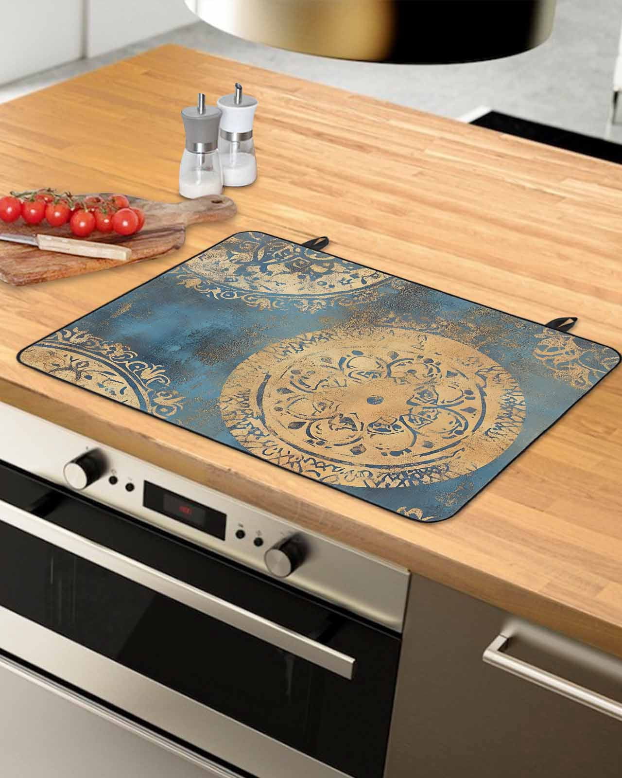 nqOlkjepod Large Induction Cooktop Protector Mat 36"x21", Yellow Blue Abstract Stove Top Covers for Electric Stove, Smear Artwork Decorative Stove Burner Cover Mats, Glass Top Stove Cover