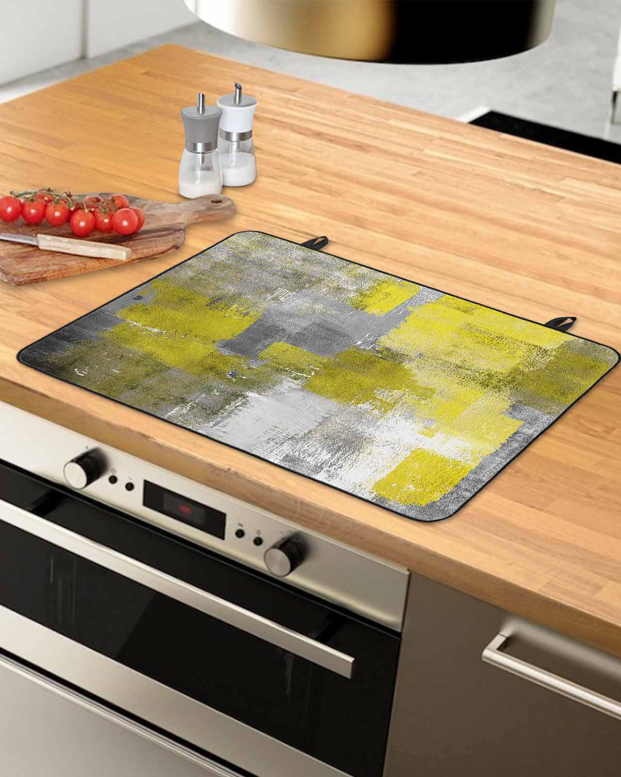 nqOlkjepod Large Induction Cooktop Protector Mat 36"x21", Yellow Grey Stove Top Covers for Electric Stove, Modern Oil Painted Abstract Art Aesthetics Stove Burner Cover Mats, Glass Top Stove Cover