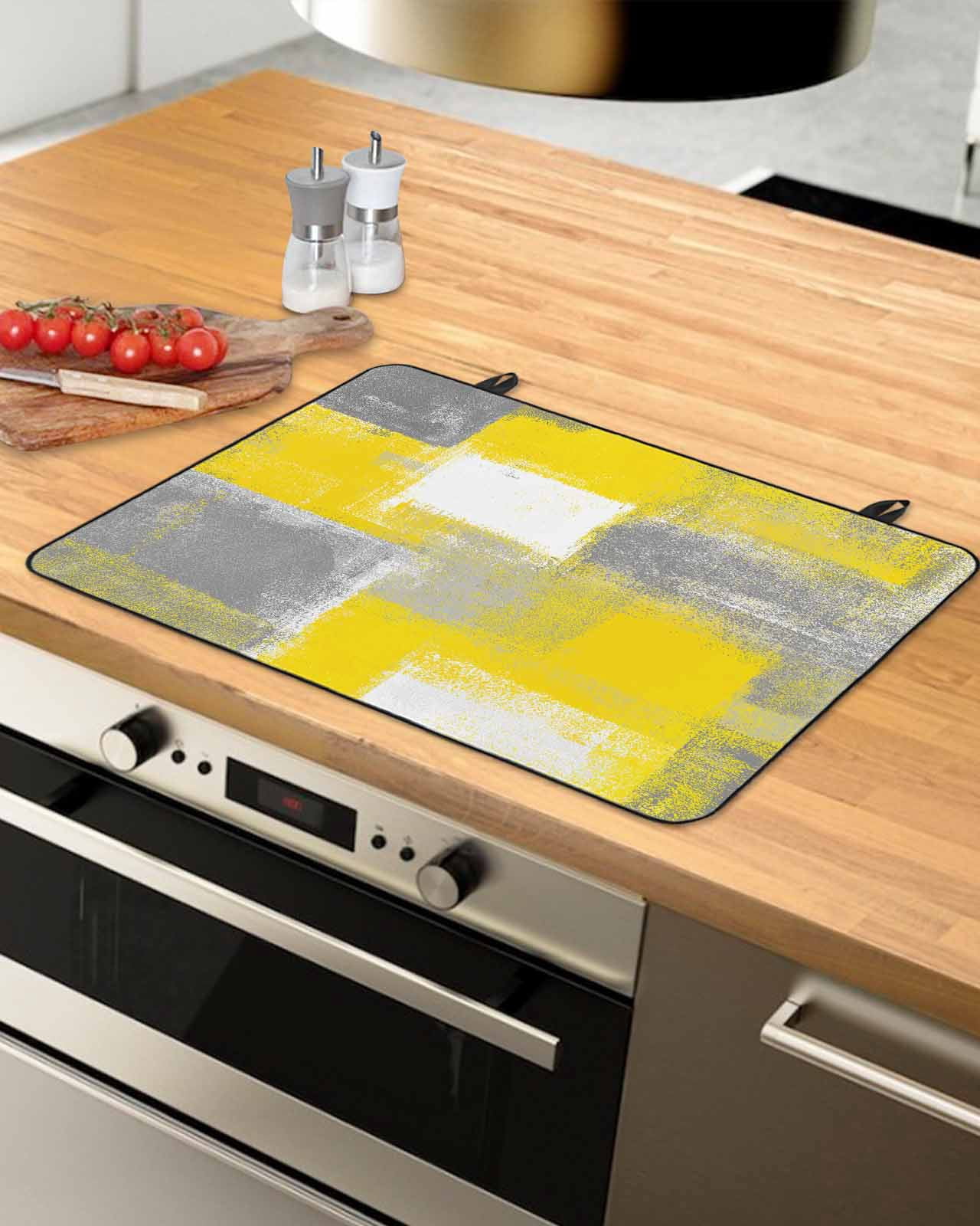 nqOlkjepod Large Induction Cooktop Protector Mat 36"x21", Yellow Grey Stove Top Covers for Electric Stove, Rustic Mottled Oil Painting Abstract Texture Stove Burner Cover Mats, Glass Top Stove Cover