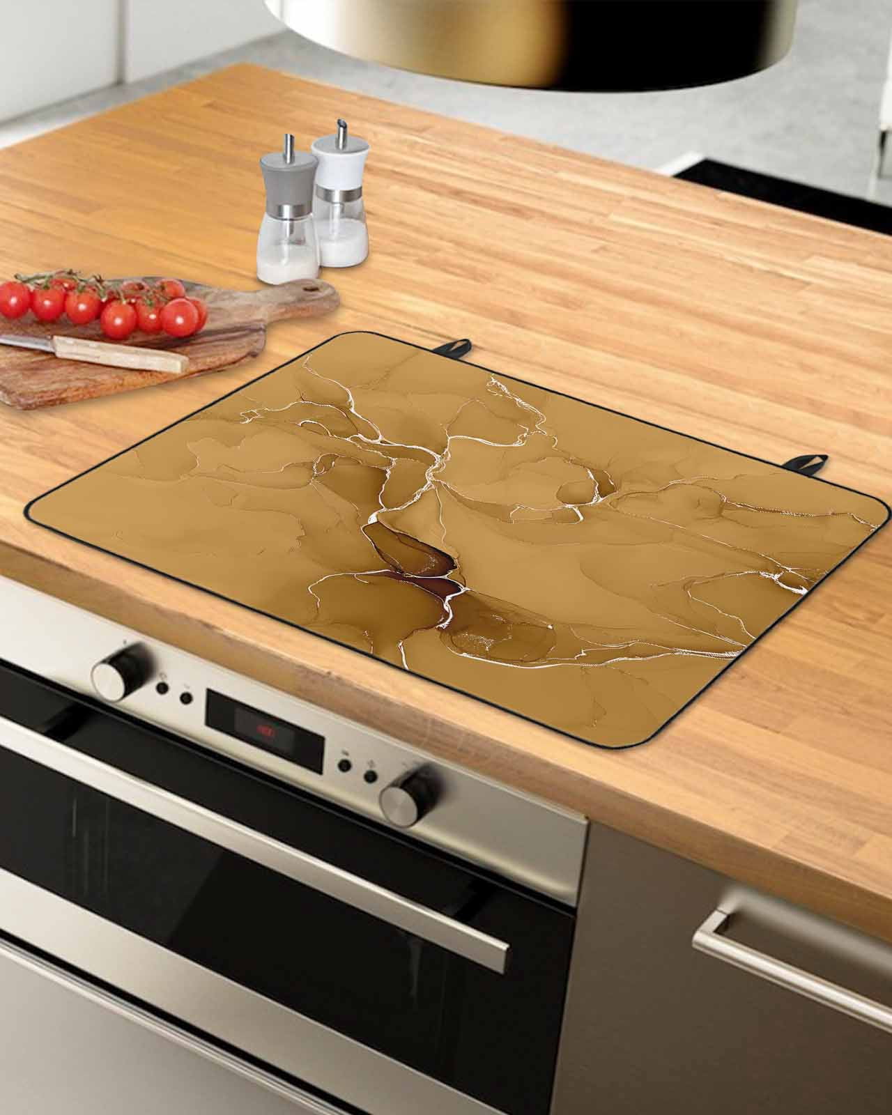 nqOlkjepod Large Induction Cooktop Protector Mat 36"x21", Yellow Marble Texture Stove Top Covers for Electric Stove, Country Ombre Fluid Aesthetic Stove Burner Cover Mats, Glass Top Stove Cover