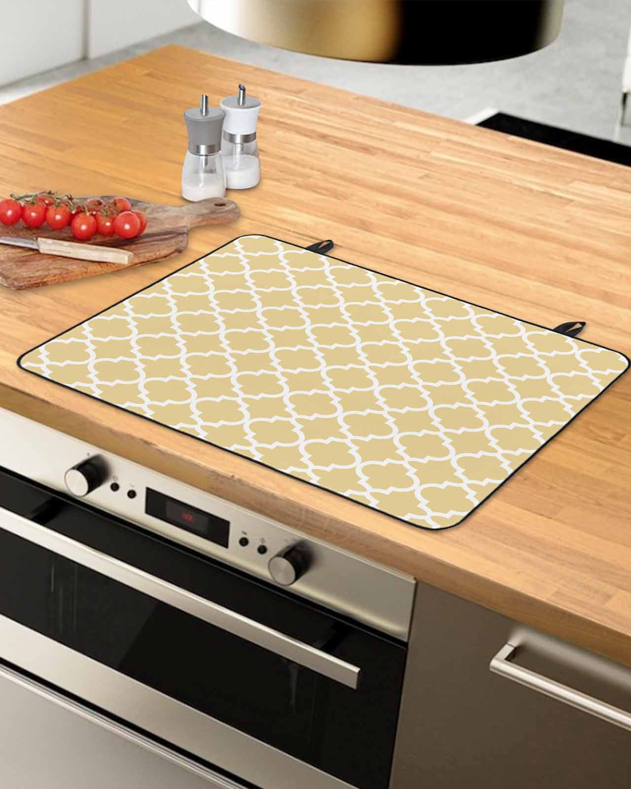 nqOlkjepod Large Induction Cooktop Protector Mat 36"x21", Yellow Moroccon Stove Top Covers for Electric Stove, Farmhouse Minimalist Ethnic Geometric Stove Burner Cover Mats, Glass Top Stove Cover