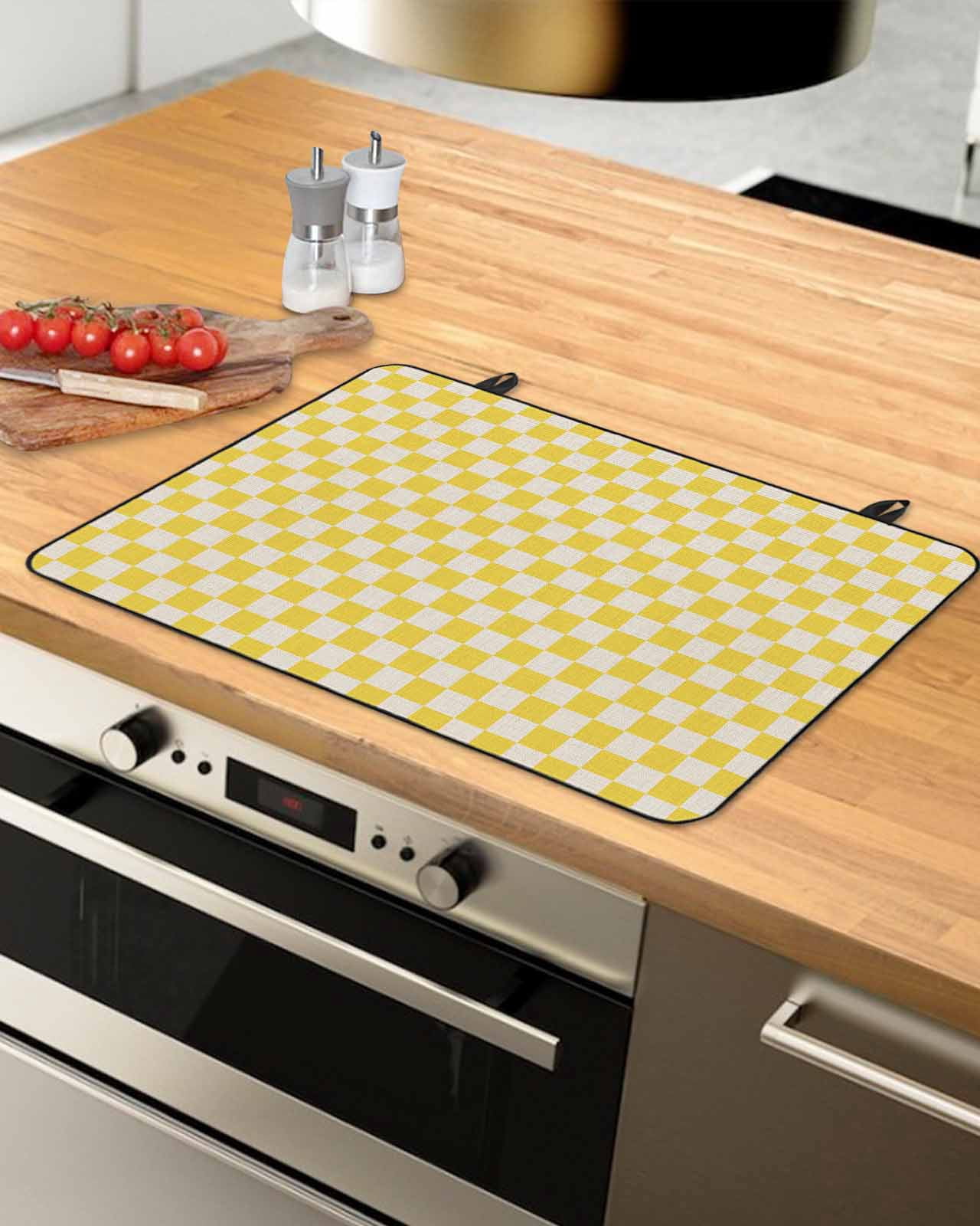 nqOlkjepod Large Induction Cooktop Protector Mat 36"x21", Yellow Plaid Stove Top Covers for Electric Stove, Vintage Geometric Checkered Beige Stove Burner Cover Mats, Glass Top Stove Cover