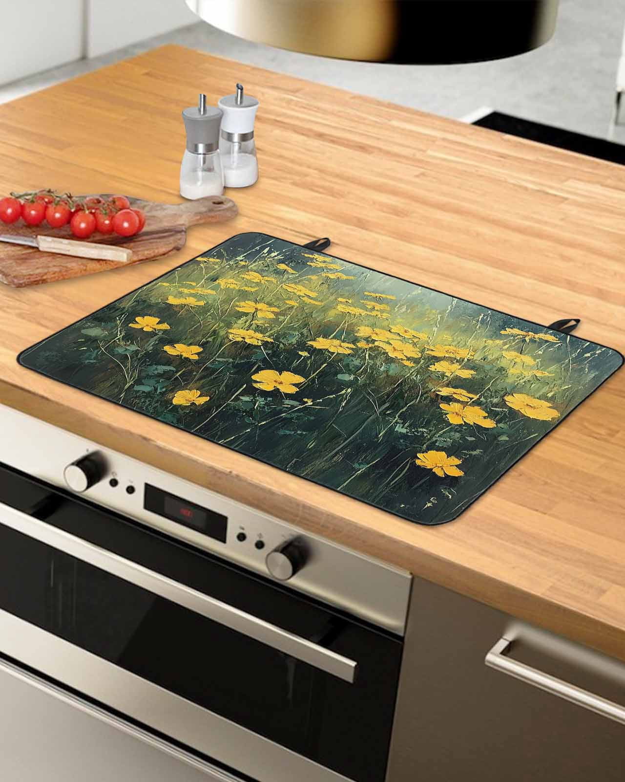 nqOlkjepod Large Induction Cooktop Protector Mat 36"x21", Yellow Spring Floral Stove Top Covers for Electric Stove, Modern Oil Painting Summer Botanical Stove Burner Cover Mats Stove Cover