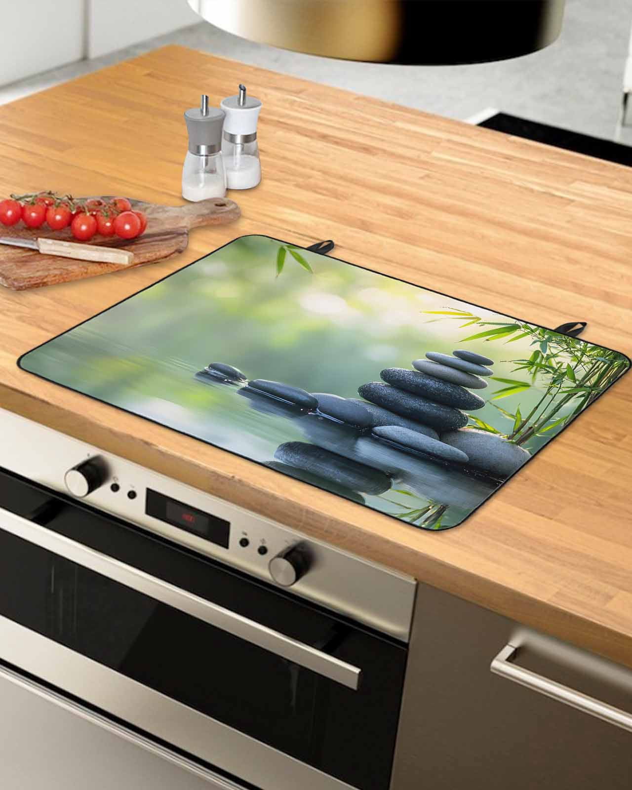 nqOlkjepod Large Induction Cooktop Protector Mat 36"x21", Zen Stones Stove Top Covers for Electric Stove, Nature Water Reflection Country Botanical Stove Burner Cover Mats, Glass Top Stove Cover