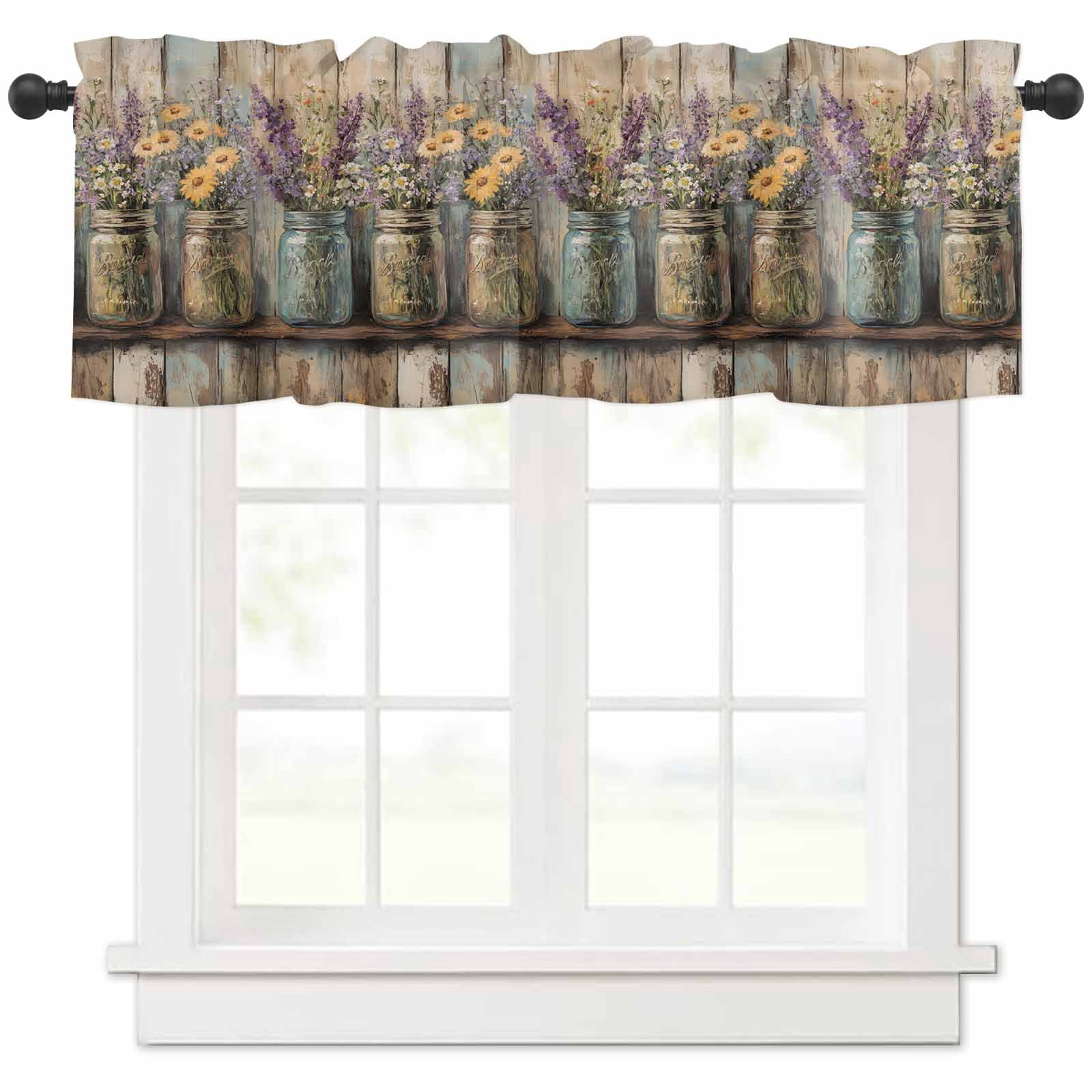 nqOlkjepod Lavender Floral Farmhouse Short Window Curtain Valances ...
