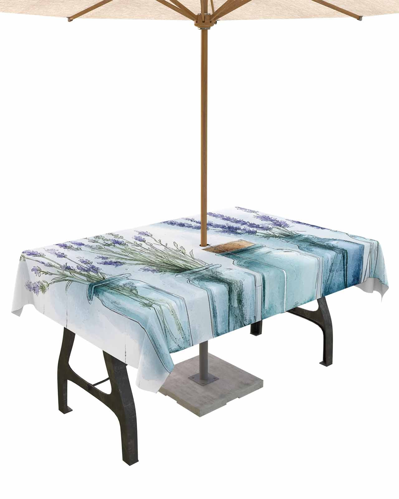 nqOlkjepod Lavender Floral Outdoor Tablecloth with Umbrella Hole ...