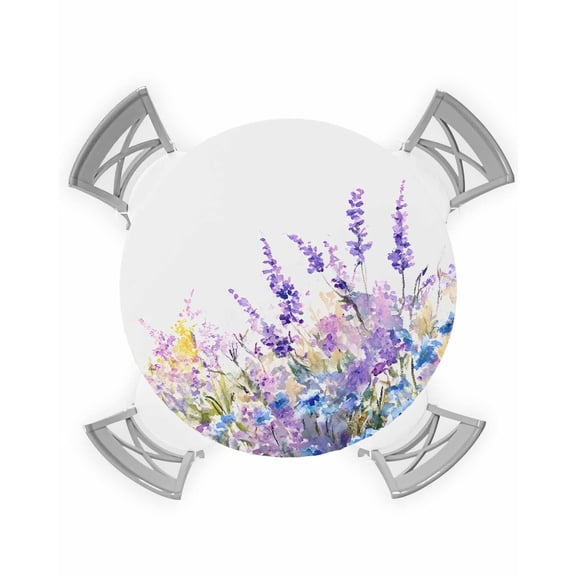 nqOlkjepod Lavender Round Tablecloth, Fitted Table Cover with Elastic for 36"-44" Round Tables, Purple Blue Flower Floral Country Spring Table Cloth Outdoor Dinning Party Waterproof Tablecloths