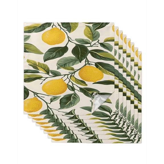 nqOlkjepod Lemon Cloth Napkins Set of 8 Reusable Dinner Napkins, Watercolor Summer Leaves Fruit Cottagecore Plant Cocktail Napkin Washable Table Napkins for Wedding/Holiday Party/Baby Shower 20"x20"