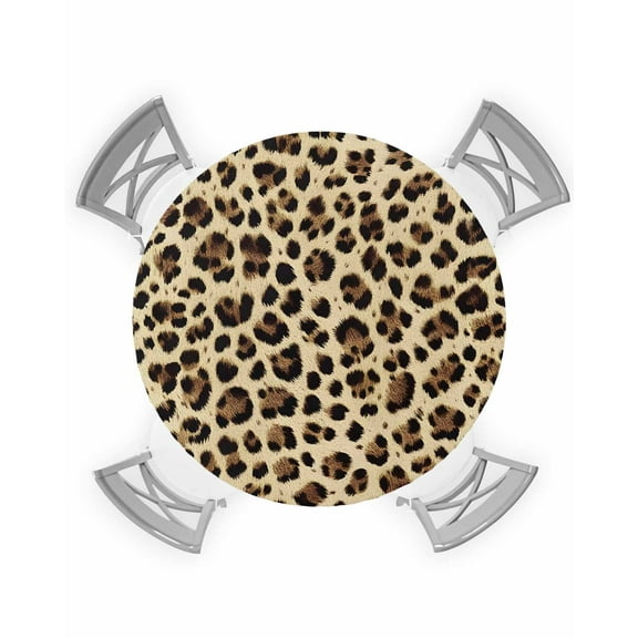 nqOlkjepod Leopard Printed Round Tablecloth, Fitted Table Cover with Elastic for 36"-44" Round Tables, Modern Animal Fur Patterns Table Cloth Outdoor Indoor Dinning Party Waterproof Tablecloths