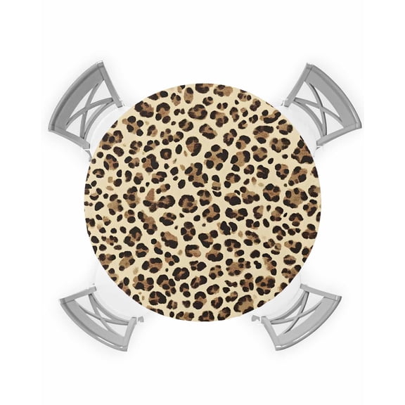 nqOlkjepod Leopard Round Tablecloth, Fitted Table Cover with Elastic for 36"-44" Round Tables, Rustic Brown Animals Art Modern Table Cloth Outdoor Indoor Dinning Party Waterproof Tablecloths