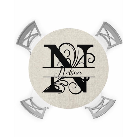 nqOlkjepod Letter N Round Tablecloth, Fitted Table Cover with Elastic for 36"-44" Round Tables, Monogram Words Table Cloth Outdoor Indoor Dinning Party Waterproof Tablecloths