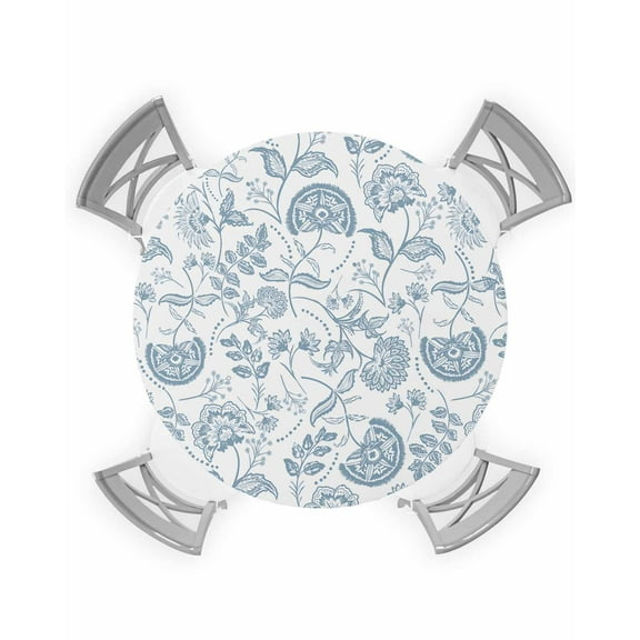 nqOlkjepod Light Blue Farmhouse Round Tablecloth, Fitted Table Cover with Elastic for 45"-54" Round Tables, Retro Botanical Plant Fruit Leaf Table Cloth Outdoor Dinning Party Waterproof Tablecloths