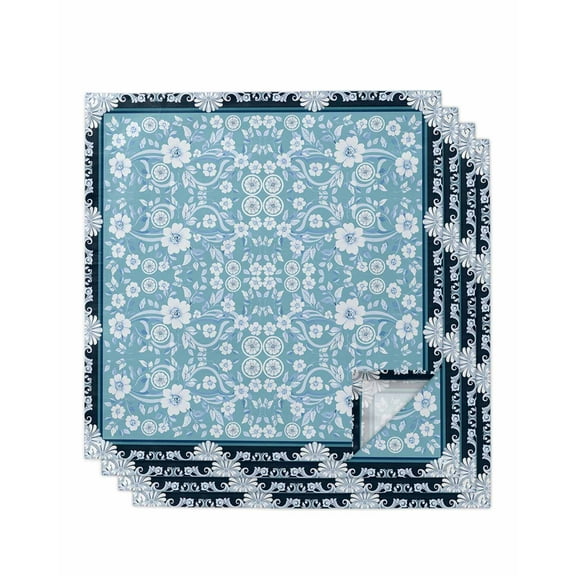 nqOlkjepod Light Blue White Flowers Cloth Napkins Set of 4 Reusable Dinner Napkins, Rustic Vintage Botanical Leaves Cocktail Napkin Washable Table Napkins for Wedding/Party/Baby Shower 20"x20"