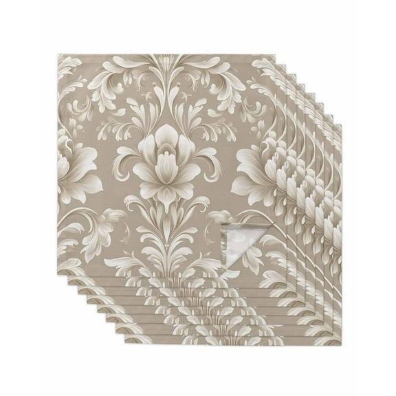 nqOlkjepod Light Brown Flowers Cloth Napkins Set of 8 Reusable Dinner Napkins, Rustic Boho Ethnic Middle Century Cocktail Napkin Washable Table Napkins for Wedding/Holiday Party/Baby Shower 20"x20"