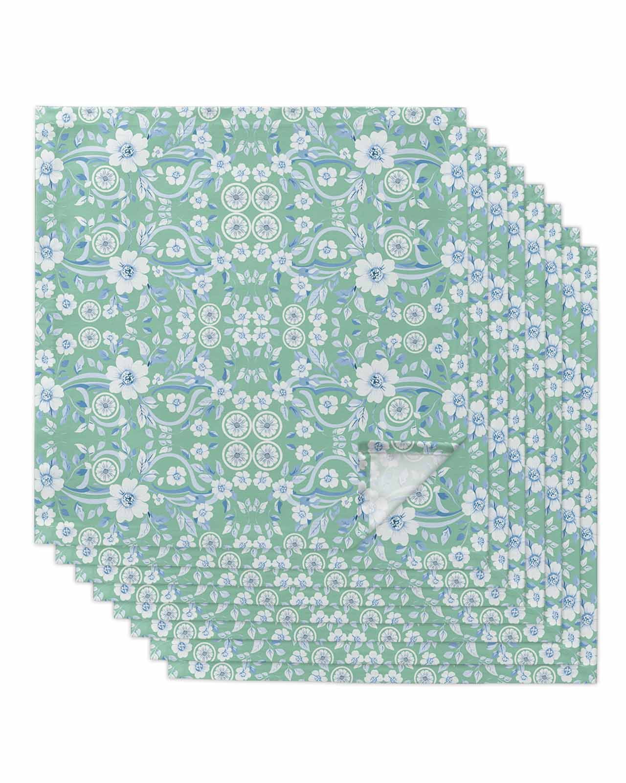 Green Floral Cotton Dinner Napkins main image 1