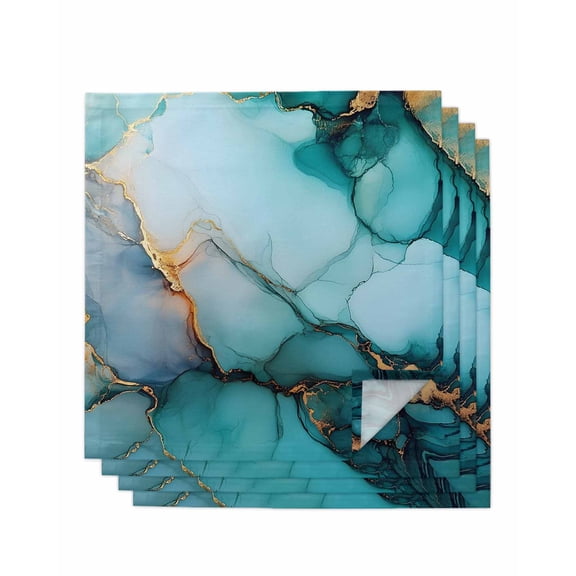 nqOlkjepod Marble Turquoise Gold Cloth Napkins Set of 4 Reusable Dinner Napkins, Abstract Simple Geometric Cocktail Napkin Washable Table Napkins for Wedding/Holiday Party/Baby Shower 20"x20"