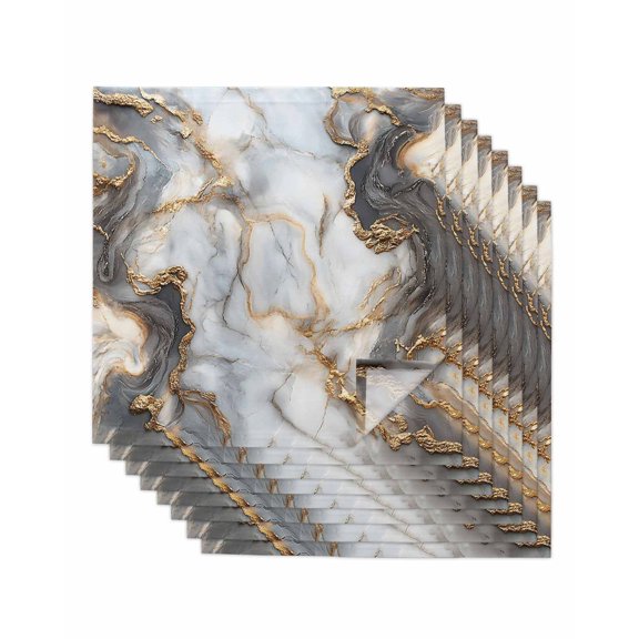 nqOlkjepod Marble White Gold Cloth Napkins Set of 8 Reusable Dinner Napkins, Abstract Modern Geometric Printed Cocktail Napkin Washable Table Napkins for Wedding/Holiday Party/Baby Shower 20"x20"