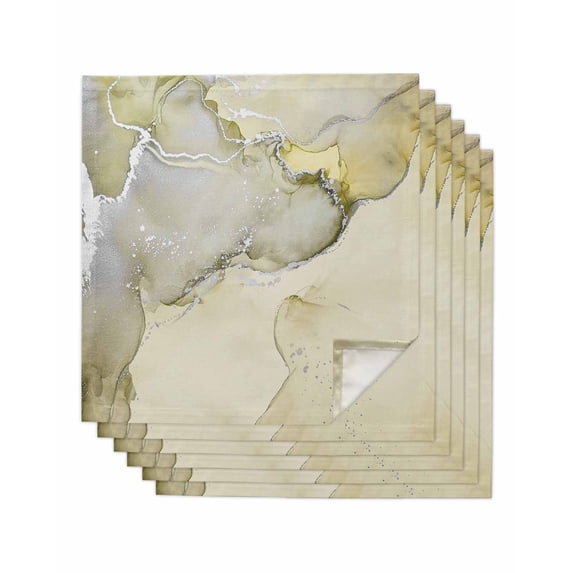 nqOlkjepod Marble Yellow Cloth Napkins Set of 6 Reusable Dinner Napkins, Modern Abstract Ink Painting Luxury Cocktail Napkin Washable Table Napkins for Wedding/Holiday Party/Baby Shower 20"x20"