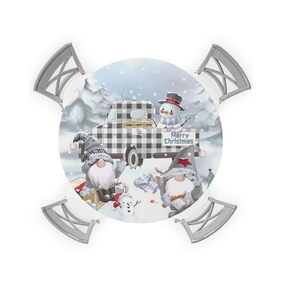 nqOlkjepod Merry Christmas Round Tablecloth, Fitted Table Cover with Elastic for 55"-60" Round Tables, Winter Xmas Snowman Gnome Gift Snowflake Table Cloth Dinning Party Waterproof Tablecloths