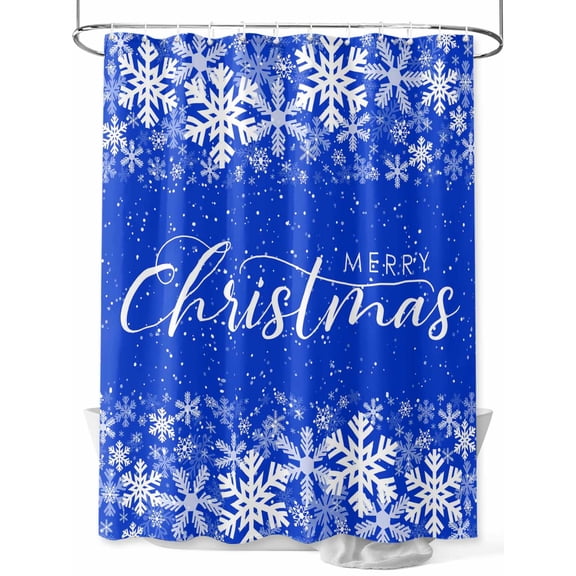 nqOlkjepod Merry Christmas Shower Curtain, Waterproof Shower Curtains for Bathroom, Winter Snowflake Xmas Aesthetic Blue Washable Fabric Bathtub Curtain Set Bath Decor with 12 Hooks 72"x78"