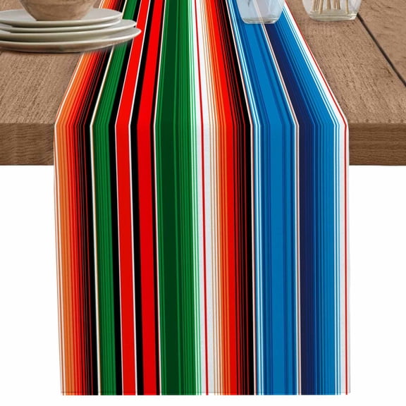 nqOlkjepod Mexican Serape Table Runner 36 Inches Long Farmhouse Dress Scarves, Colorful Stripes Vertical Lines Abstract Dining Tablerunner for Coffee Table/Kitchen Island/Party Décor, Small 13"x36"