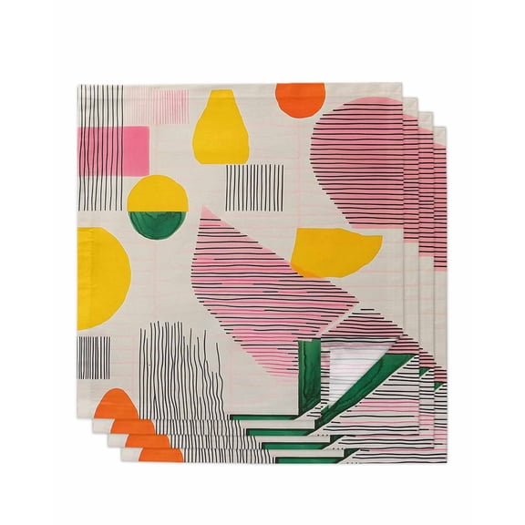 nqOlkjepod Modern Geometric Cloth Napkins Set of 4 Reusable Dinner Napkins, Abstract Stripe Color Block Cocktail Napkin Washable Table Napkins for Wedding/Holiday Party/Baby Shower 20"x20"