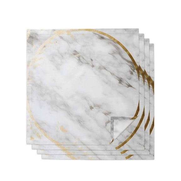 nqOlkjepod Modern White Marble Cloth Napkins Set of 4 Reusable Dinner Napkins, Abstract Gold Circle Geometric Cocktail Napkin Washable Table Napkins for Wedding/Holiday Party/Baby Shower 20"x20"