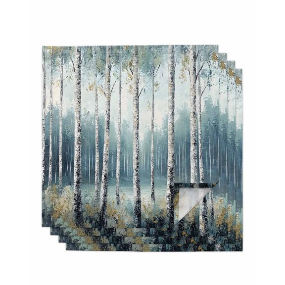 nqOlkjepod Modernism Tree Cloth Napkins Set of 4 Reusable Dinner Napkins, Spring Forest Scene Oil Painted Cocktail Napkin Washable Table Napkins for Wedding/Holiday Party/Baby Shower 20"x20"