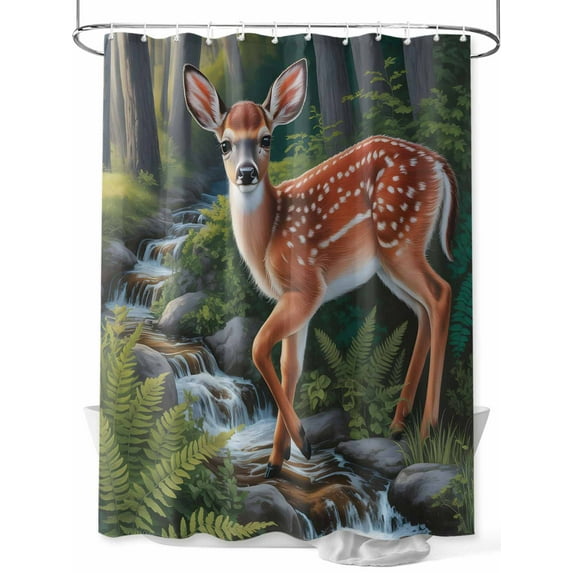 nqOlkjepod Nature Forest Deer Shower Curtain, Waterproof Shower Curtains for Bathroom, Modern Watercolor Elk Plant Washable Fabric Bathtub Curtain Set Bath Decor with 12 Hooks Long 72"x84"